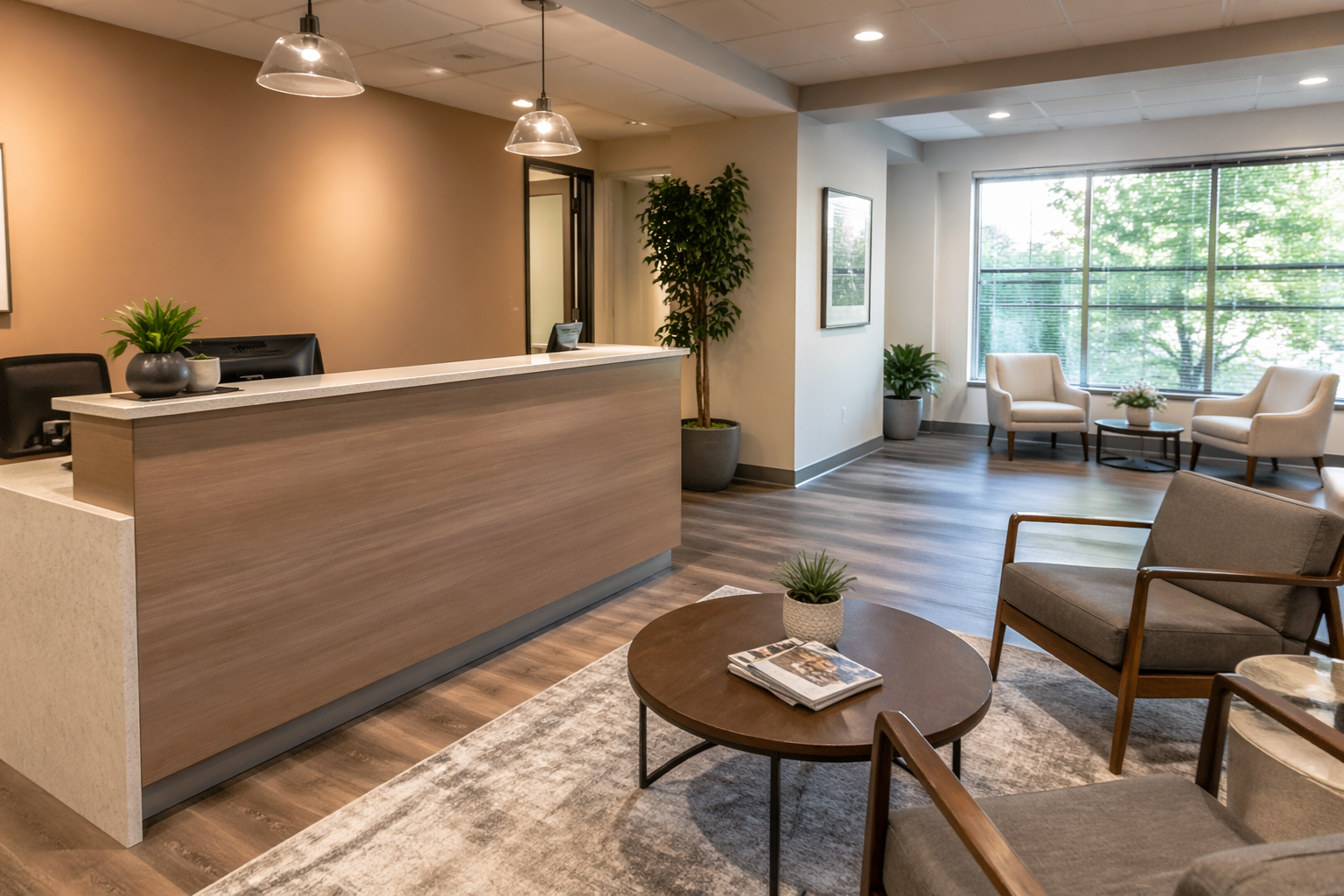 Warm reception space prepared for adults seeking health insurance guidance