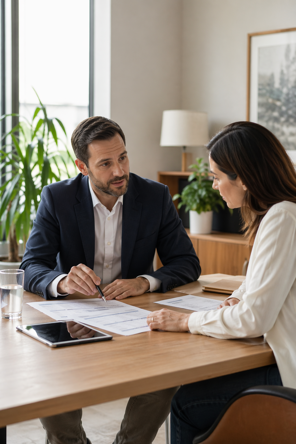 Trusted health insurance advisor reviewing family coverage options in a bright office